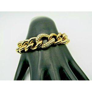 Victoria Secret Clear Rhinestone Accent Gold Tone Link Statement D2-2